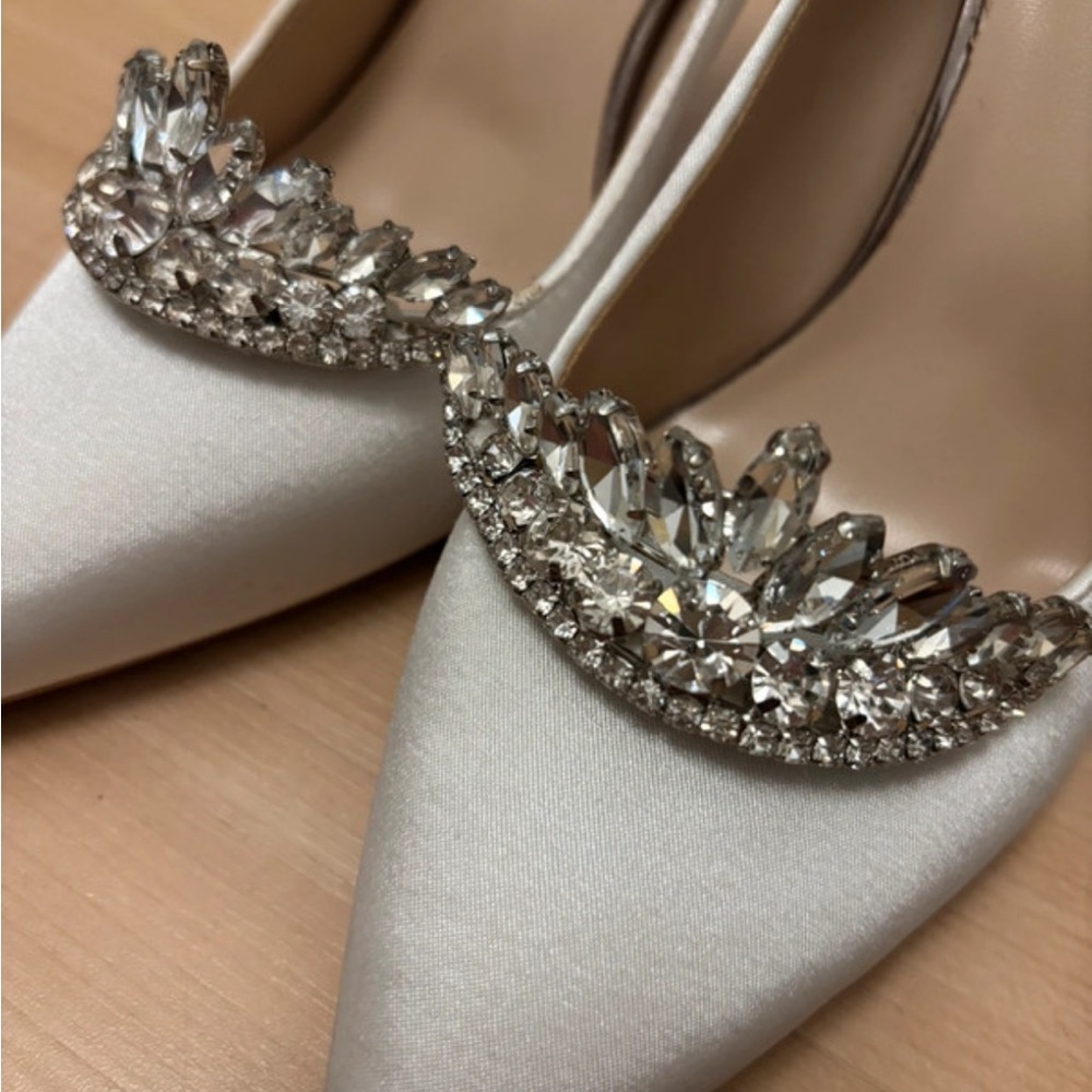 Elegant Crystal Embellished White Heels